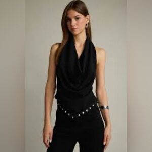 Zara chic Black Halter Top with Silver Accents NWT